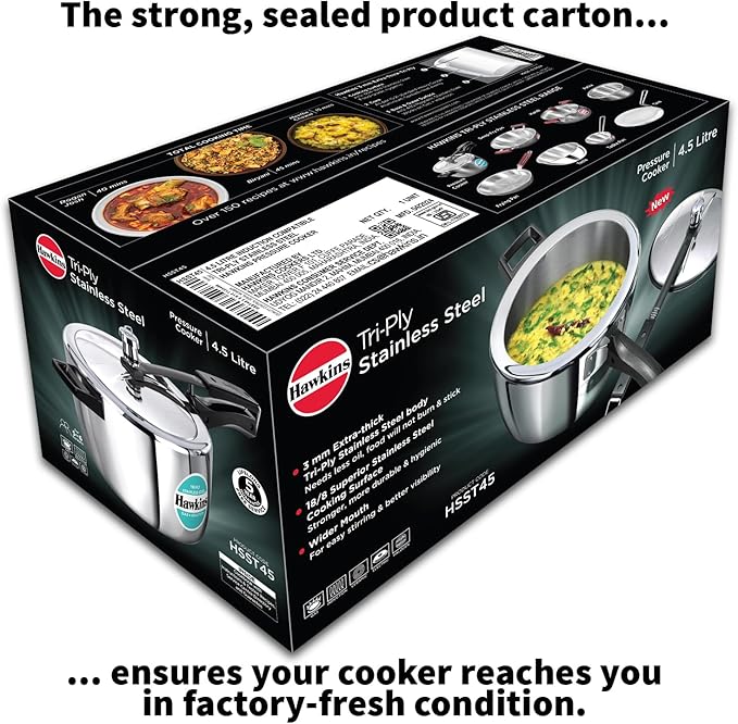 HAWKINS Triply Stainless Steel Pressure Cooker, Inner Lid Cooker, (HSST45) 4.5 litres Silver