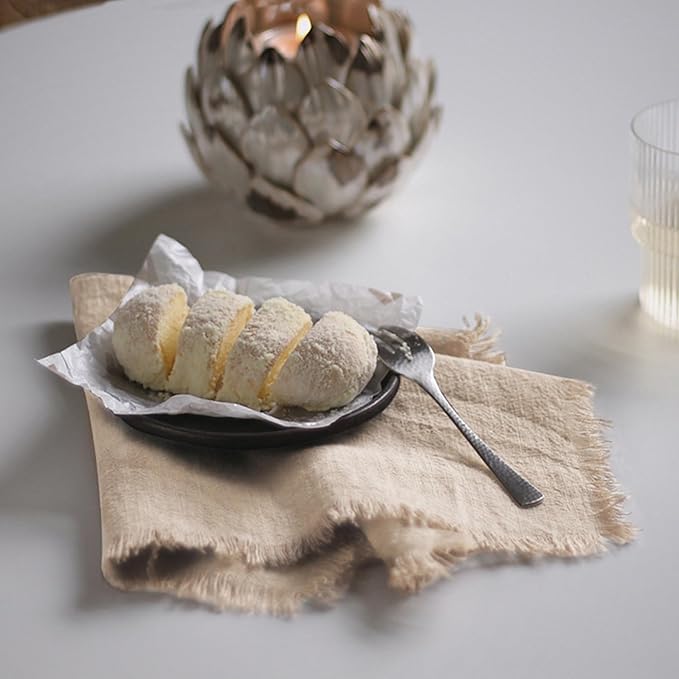 Handmade Cloth Napkins 100% Cotton Napkins with Fringe，Delicate Handmade Cloth Napkins for Dinners, Parties, Weddings and More，18 x 18 Inch Set of 12 - Beige