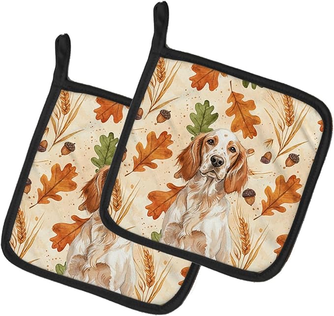 Caroline's Treasures Orange Belton English Setter Heirloom Fall Pair of Pot Holders Pair 7.5x7.5 Quilted Insulated Hot Pads Decorative Kitchen Gift Made in USA