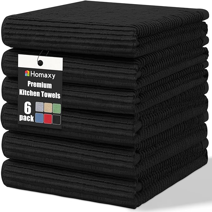 Homaxy Premium Kitchen Towels (18"x 28", 6 Pack), Large 100% Cotton Kitchen Hand Towels, Ultra Absorbent Ribbed Terry Tea Towels Set with Hanging Loop, Navy Blue
