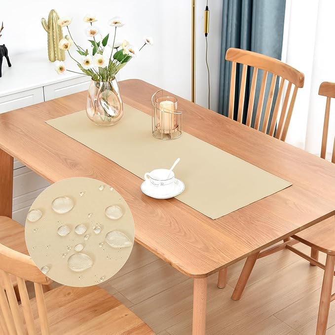 Farmhouse Rustic Table Runner Beige Faux Linen Table Runners Water Resistant Short Table Runner 36 inches for Living Room Dresser Bedroom Kitchen Dining Party 13x36 Inch