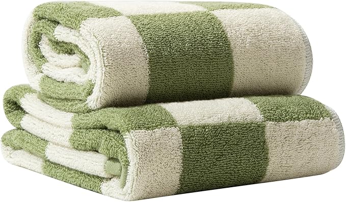 Madi-Cadi 100% Cotton Checkerboard Towels Set of 2, Farmhouse Kitchen & Guest Bathroom Towels, 13 x 29 Inches, Highly Absorbent Lint-Free Dish & Hand Towels with Double-Stitched Hems(Green)