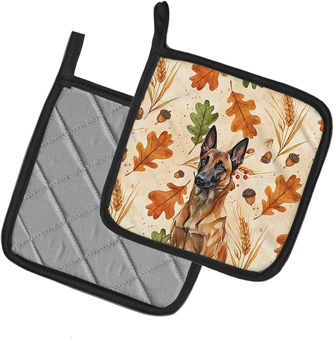 Caroline's Treasures Mahogany Belgian Malinois Heirloom Fall Pair of Pot Holders Pair 7.5x7.5 Quilted Insulated Hot Pads Decorative Kitchen Gift Made in USA