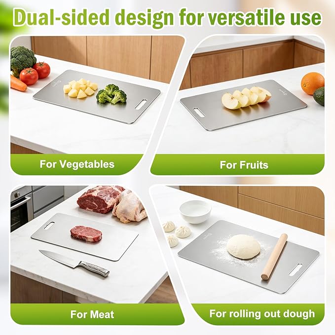 Titanium Cutting Board, 100% Pure Titanium Cutting Boards for Kitchen, Cutting Boards Non Toxic for Separating Raw Meat, Vegetables and Fruits, Dishwasher Safe & Knife Friendly(14"L x 10"W)