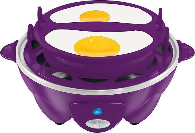 Elite Gourmet EGC700P# Rapid Egg Cooker, 7 Easy-To-Peel, Hard, Medium, Soft Boiled Eggs, Poacher, Omelet Maker, Auto Shut-Off, Alarm, 16-Recipe Booklet, BPA-Free, Eggplant