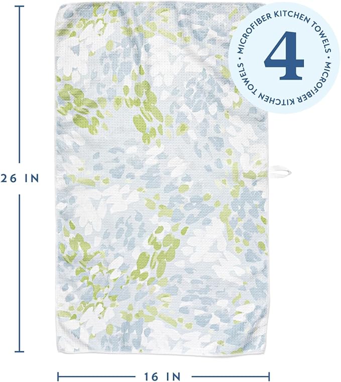 ELYN Microfiber Kitchen Dish Towel Set, Quick-Dry & Absorbent Waffle Weave Cleaning Towels, Set of 4 Kitchen Towels, Paper Towels Alternative (Painterly Floral & Grid)