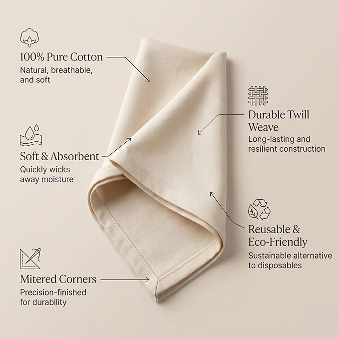 ACCENTHOME Accent Home 100% Cotton Napkins, Delicate Cloth Napkins for Dinners, Parties and Weddings，18 x 18 Inch Set of 6 - Natural