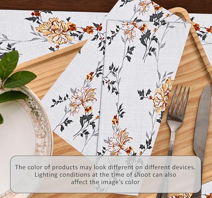 Ruvanti Placemats 100% Cotton 13x19 Inch, Dining Table Placemats Set of 6, Modern Place Mats for Dining Table Decor, Kitchen & Table Linens, Coffee Mat for Christmas Dinners - Grey Floral