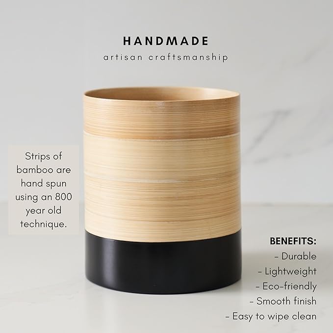 Handcrafted Bamboo Kitchen Utensil Organizer for Countertop, Modern Large Utensil Holder