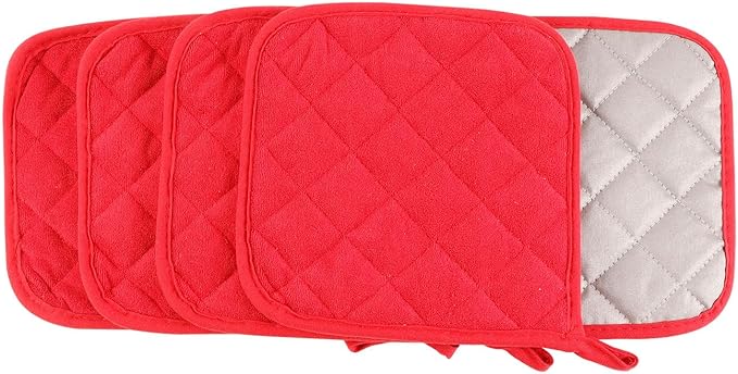 5 Pack Pot Holders for Kitchen Easy-Care Cotton Machine Washable hot Pads for Kitchen for Cooking and Baking Oven Red