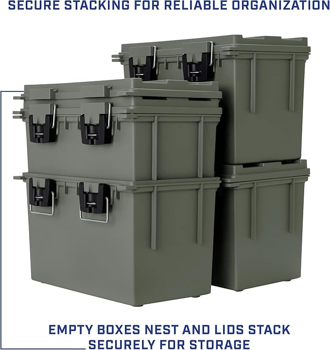 Sheffield 12765 XL Storage Bins With Lids, 4-Pack Stackable Storage Bins, Made in USA, Lockable and Water-Resistant Containers with Lids, Plastic Containers for Home, Classroom, and Dorm