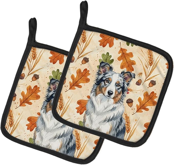 Caroline's Treasures Border Collie Heirloom Fall Pair of Pot Holders Pair 7.5x7.5 Quilted Insulated Hot Pads Decorative Kitchen Gift Made in USA