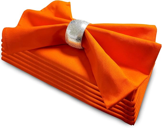 Fall Cloth Napkins Set of 6, 100% Cotton Orange Napkins Washable Reusable, Auntum Napkins for Thanksgiving Halloween Holiday Dinner Table Everyday Use (Orange)