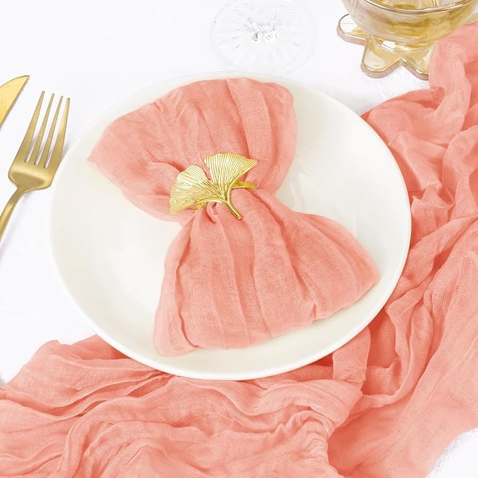 DeZerlor 12 Pack Coral Pink Cheesecloth Napkins Fall Thanksgiving Cloth Napkins Set of 12 Dinner Table Napkins Bulk 21x21 Inches for Thanksgiving Wedding Bridal Shower Baby Shower Xmas Party