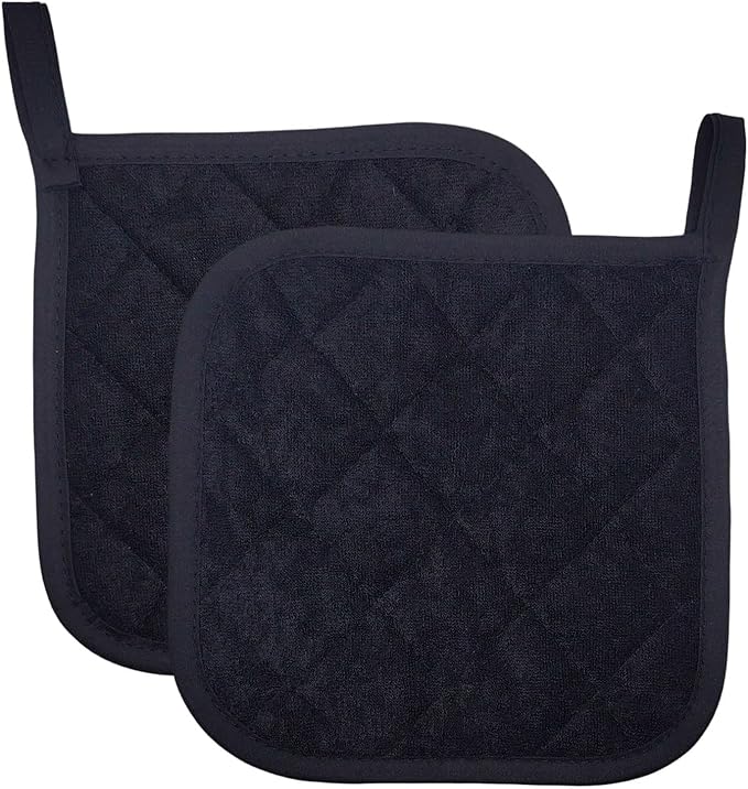 2pcs Cotton Heat Resistant Mat Pads for Baking Cooking Oven 6.7in Basic Square Pot Holder Multipurpose Quilted Liner Little Trivet Cloth Potholder for Kitchen Warming Buffets Party (Black)