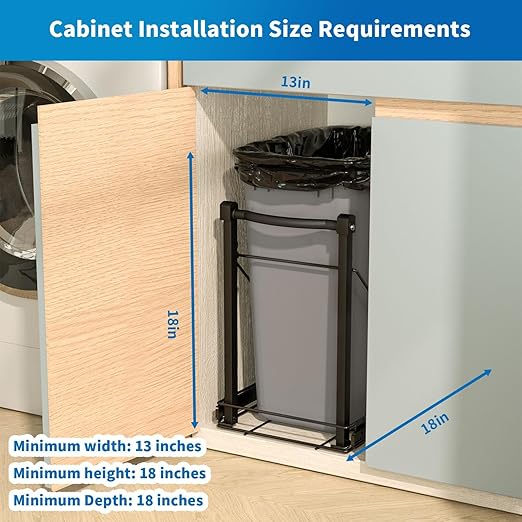 Adjustable Under Cabinet Trash Can Organizer with Soft Close Rail - Heavy Duty Black Steel Under Sink Pull-Out Organizer, Fits 7-13 Gallon, Up to 125 lbs Capacity (Trash Can Not Included)