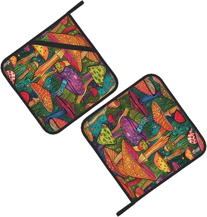 2Pcs Mushroom Prints Pot Holders for Kitchen Clearance Heat Resistant Hot Pads for Cooking Baking Grilling