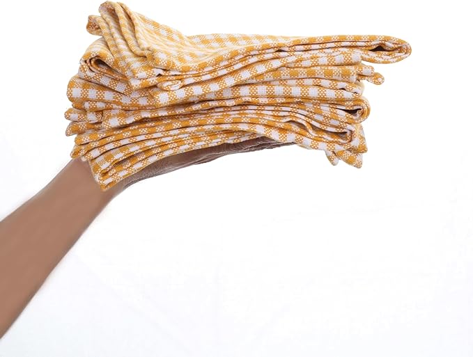 Mini Gingham Check Cloth Napkins Set of 4, 16"x16", 100% Cotton, Super Absorbent & Reusable, Washable Fabric Napkin Dinner, Events, Everyday Use - Mustard Yellow