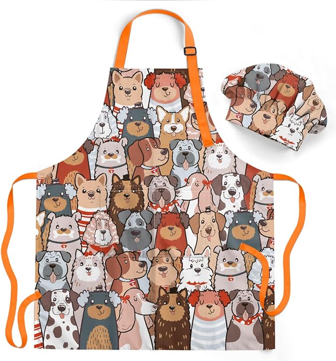SANDJEST Kids Apron with Chefs Hat Set, Kitchen Apron Gifts