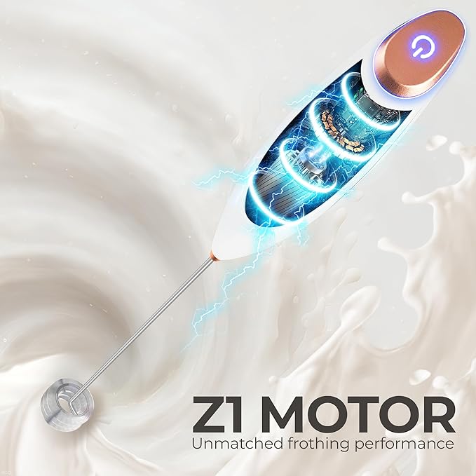 Zulay Kitchen Patented Tornado Triple Whisk Milk Frother with 4 Duracell Batteries – Handheld Foam Maker for Coffee, Lattes, Matcha & Hot Chocolate – Rich, Creamy Froth in Seconds - Gold Rose