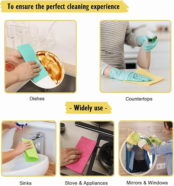 MoLKENE Swedish Dishcloths - 10 Pack Reusable Kitchen Dishcloths - Ultra Absorbent Dish Towels for Washing Dishes - Cellulose Sponge Cloth Cleaning Cloths - Purple