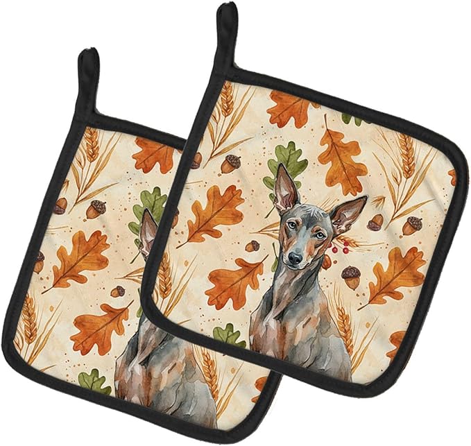 Caroline's Treasures Xoloitzcuintli Heirloom Fall Pair of Pot Holders Pair 7.5x7.5 Quilted Insulated Hot Pads Decorative Kitchen Gift Made in USA