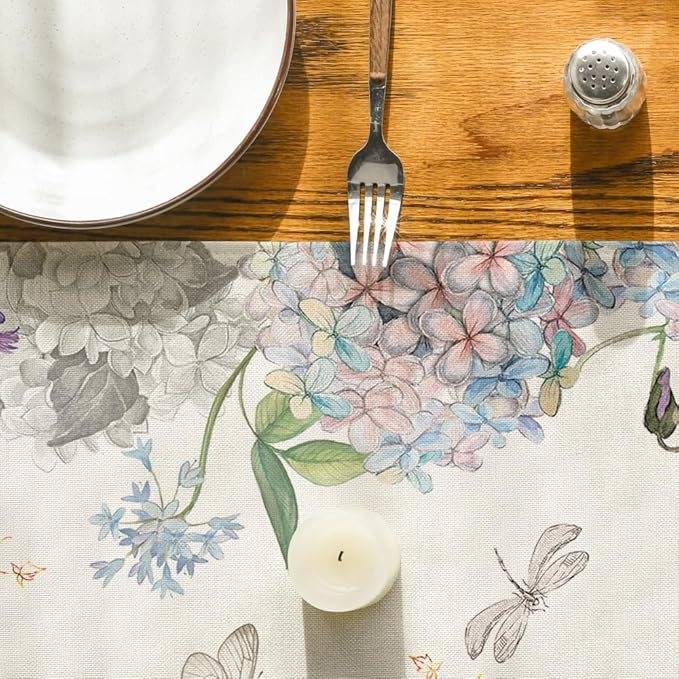 Artoid Mode Every Day is A Gift Dragonfly Hydrangea Spring Table Runner, Seasonal Summer Kitchen Dining Table Decoration for Home Party Decor 13x72 Inch
