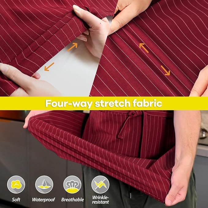 ROTANET Stripe Stretch Apron for Men Women Chef Big and Tall Large Striped Aprons with Pockets for Kitchen Cooking Waterproof