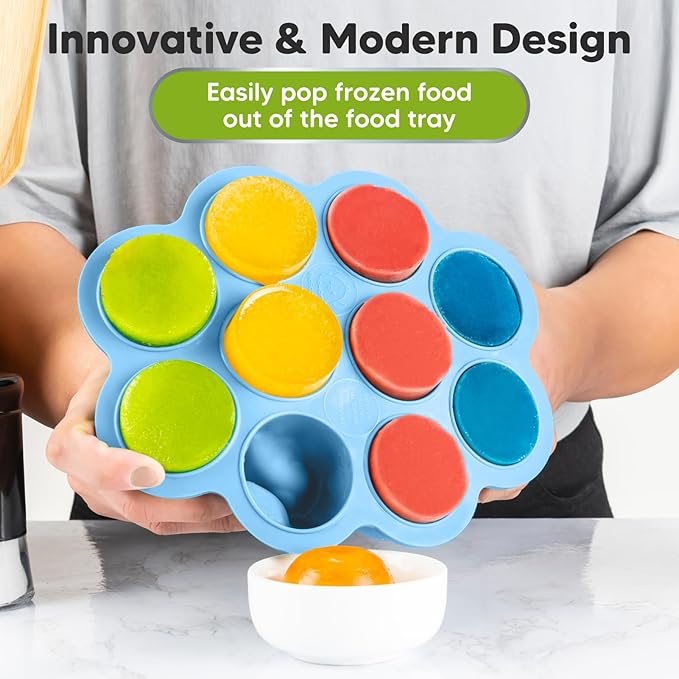 KeaBabies Silicone Food Freezer Trays with Lid, 2oz x 10 Pods Baby Food Storage Containers, Easy Puree Meal Prep, Breast Milk Silicone Freezer Molds, Dishwasher, Microwave Safe, BPA-Free (Misty Blue)