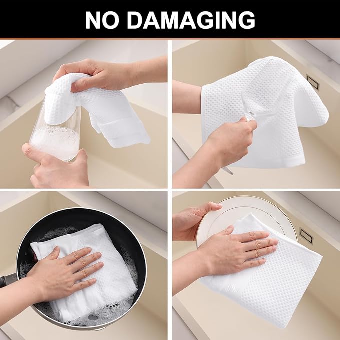 Homaxy Kitchen Towels and Dishcloths Set, 12 x 12 and 13 x 28 Inches, Set of 8 100% Cotton Waffle Weave Kitchen Towels, Super Soft and Absorbent Dish Cloths, White