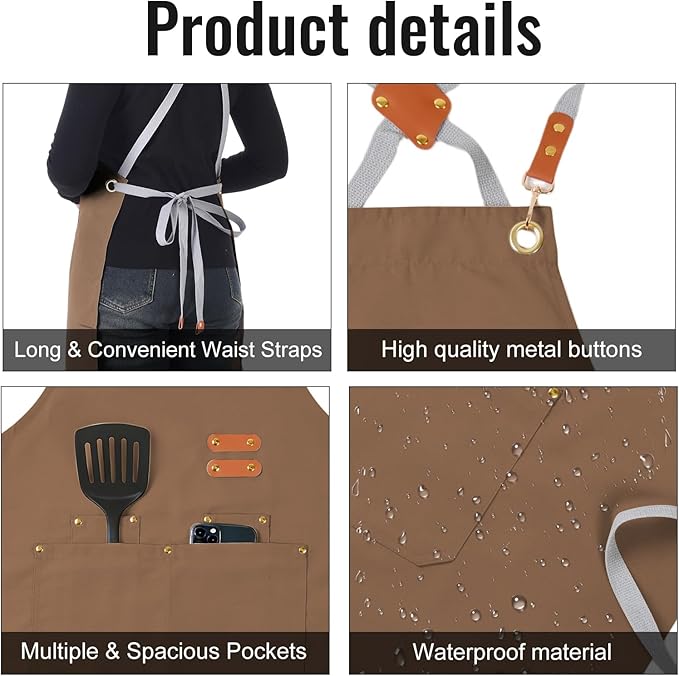 Aoomzoon Durable Kitchen Apron,Multifunctional Chef Aprons for Women & Men with Pockets for Cooking Baking & Daily Use
