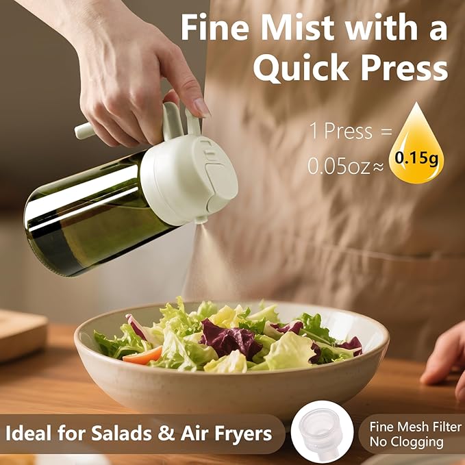 SWEET VIEW 2PCS Olive Oil Dispenser and Oil Sprayer – 16oz/470ml Glass Light-Proof Oil Pourer for Kitchen Air Fryer, Cooking, Salad, and BBQ, with Stickers