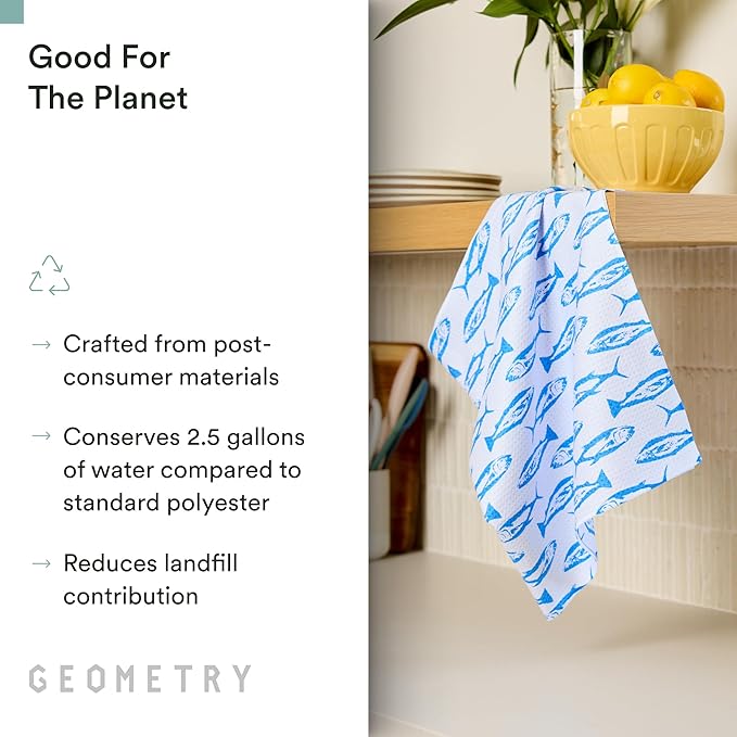 GEOMETRY Tea Towels – Spring & Summer Collection – Quick-Dry, Ultra-Absorbent, Reusable Microfiber Kitchen Towels for Drying & Cleaning - Coastal Catch - 1 Pack