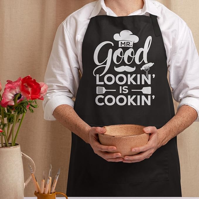 SANDJEST Men's Aprons with Pockets - Funny Aprons for Men BBQ, Kitchen, Cooking - Gifts for Birthday, Birthday