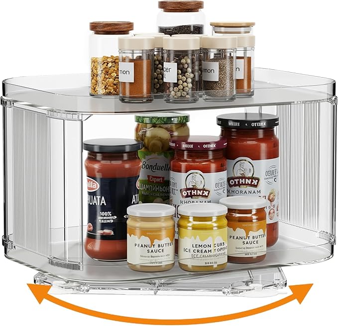 FIRJOY Lazy Susan Organizer for Cabinet, Pantry, Countertop (2 Tier 14" x 10" Clear - 1 Pack, Rectangular)
