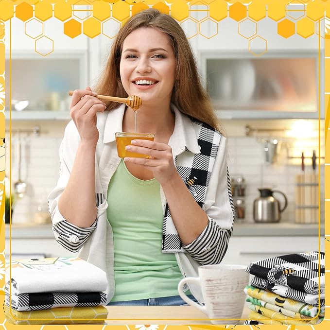 Oudain 6 Pcs Bee Kitchen Towels Honey Bee Kitchen Decor 15.8 x 23.6 Inches Dish Hand Tea Towels for Bathroom Home Housewarming Gifts