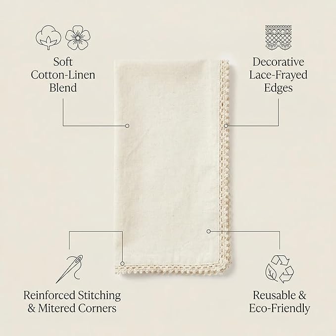 ACCENTHOME Natural Cloth Napkins Set of 12 18x18 inch Cotton Dinner Napkins - Washable Soft Premium Hotel Quality Reusable Napkins Perfect Table Napkins for Family Dinners, Weddings & Everyday Use