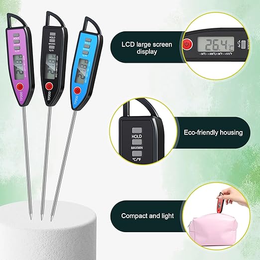 Copkim 10 Set Waterproof Food Thermometer for Water, Liquid, Candle and Cooking Digital Meat Thermometer with Long Probe Instant Read for Kitchen BBQ Grill Candy (Black)