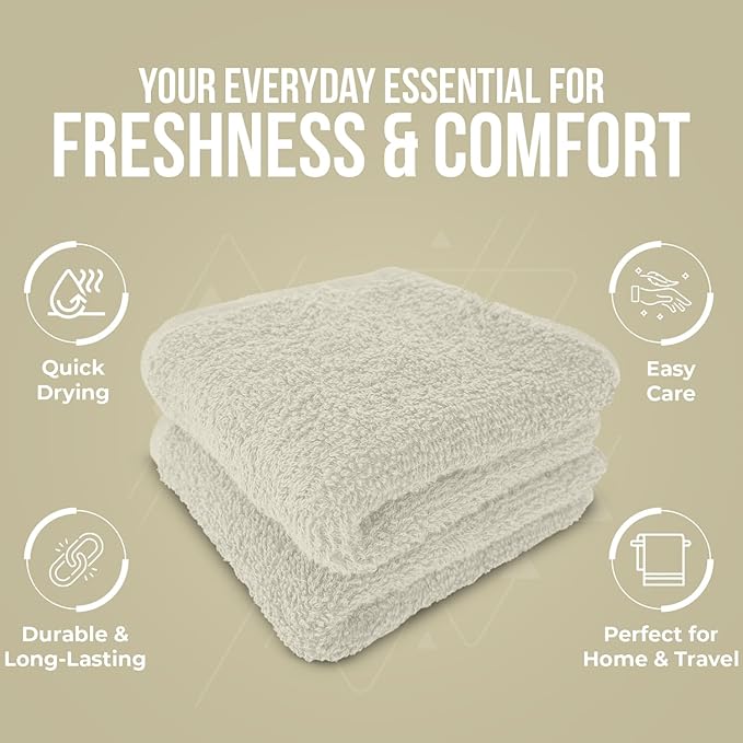 DAN RIVER 12 Pack Wash Cloths for Showering [12x12] - 100% Cotton Washcloths Premium Quality Flannel Face Cloths for Bathroom, Highly Absorbent and Soft Feel Wash Clothes, Ivory