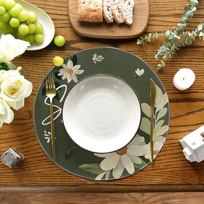 Artoid Mode Daisy Flowers Round Hello Spring Placemats Set of 4, 14 Inch Seasonal Summer Holiday Table Mats for Party Kitchen Dining Decoration