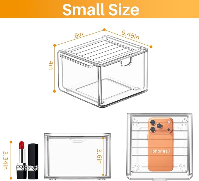 caktraie 6 Pack Small Stackable Stroage Drawers, Acrylic Bathroom Makeup Organizer, Plastic Storage Bins For Vanity, Undersink, Kitchen Cabinets, Pantry, Home Organization