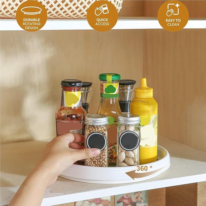 Set of 2, 10 Inch Non-Skid Lazy Susan Organizers - Turntable Rack for Cabinet, Pantry Organization and Storage, Kitchen, Fridge, Bathroom Makeup Vanity Countertop, Under Sink Organizing, Spice Rack