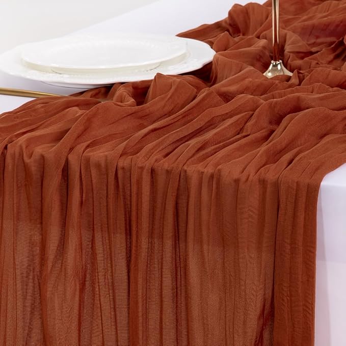 Socomi 3pcs Terracotta Easter Spring Cheesecloth Table Runner Boho Rustic Gauze 120 inch 10FT Cheese Cloth Runner for Wedding Party Baby Shower Birthday Home Decor Holiday Decorations