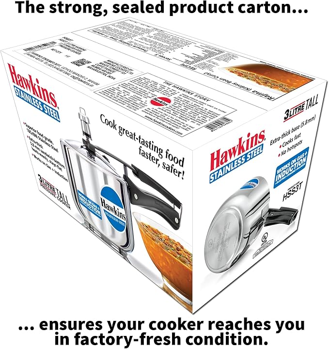 Hawkins Pressure Cooker, Stainless Steel Inner Lid Cooker, Tall Design Cooker, Induction Cooker, Silver Hss3T, 3 Liter 3 Litre