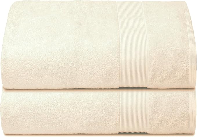 Belizzi Home Premium Cotton Oversized 2 Pack Bath Sheet 35x70-100% Pure Cotton - Ideal for Everyday use - Ultra Soft & Highly Absorbent - Machine Washable - Ivory