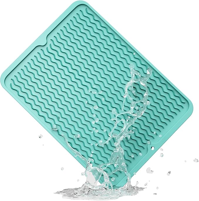 ZLR Silicone Dish Drying Mat & Heat Resistant Trivet (12" x 16") - Waterproof Counter Protector for Air Fryer, Coffee Maker - Non-Slip, BPA Free Kitchen Pad, Easy Clean Dishwasher Safe (Mint Green)