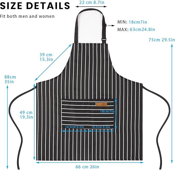 BeLuyi Adjustable Bib Apron with 2 Pockets Chef Cooking Kitchen Restaurant Aprons for Women Men
