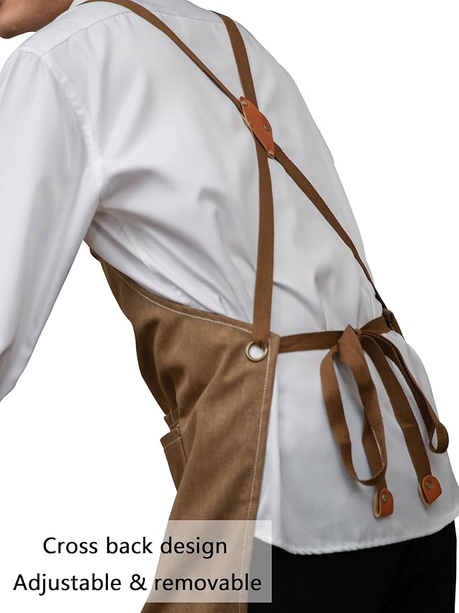 KITCHIEF Woodwork Aprons for Men,Tool Apron with loop and Pockets,Cross Back Heavy Duty Workshop Apron for Carpenter,Garden