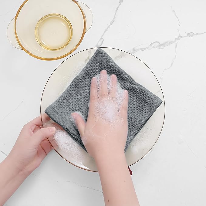 Homaxy 100% Cotton Waffle Weave Kitchen Dish Cloths, 7-Pack Ultra Soft Absorbent Dish Towels, Quick Drying Dish Rags, 12 x 12 Inches, Grey
