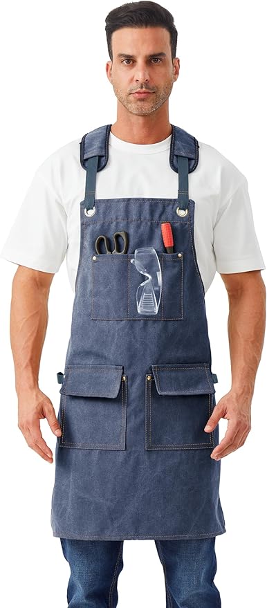 Nanxson Woodworking Apron for Men,Canvas Work Tool Apron Cross Back with Multi-Pockets Waterproof for Carpenter Woodworker